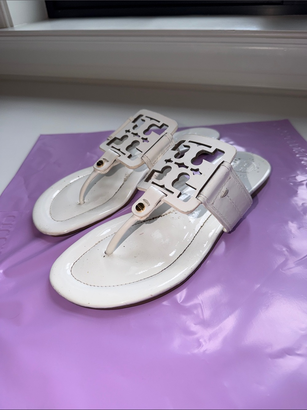Tory Burch White Patent Leather Sandals